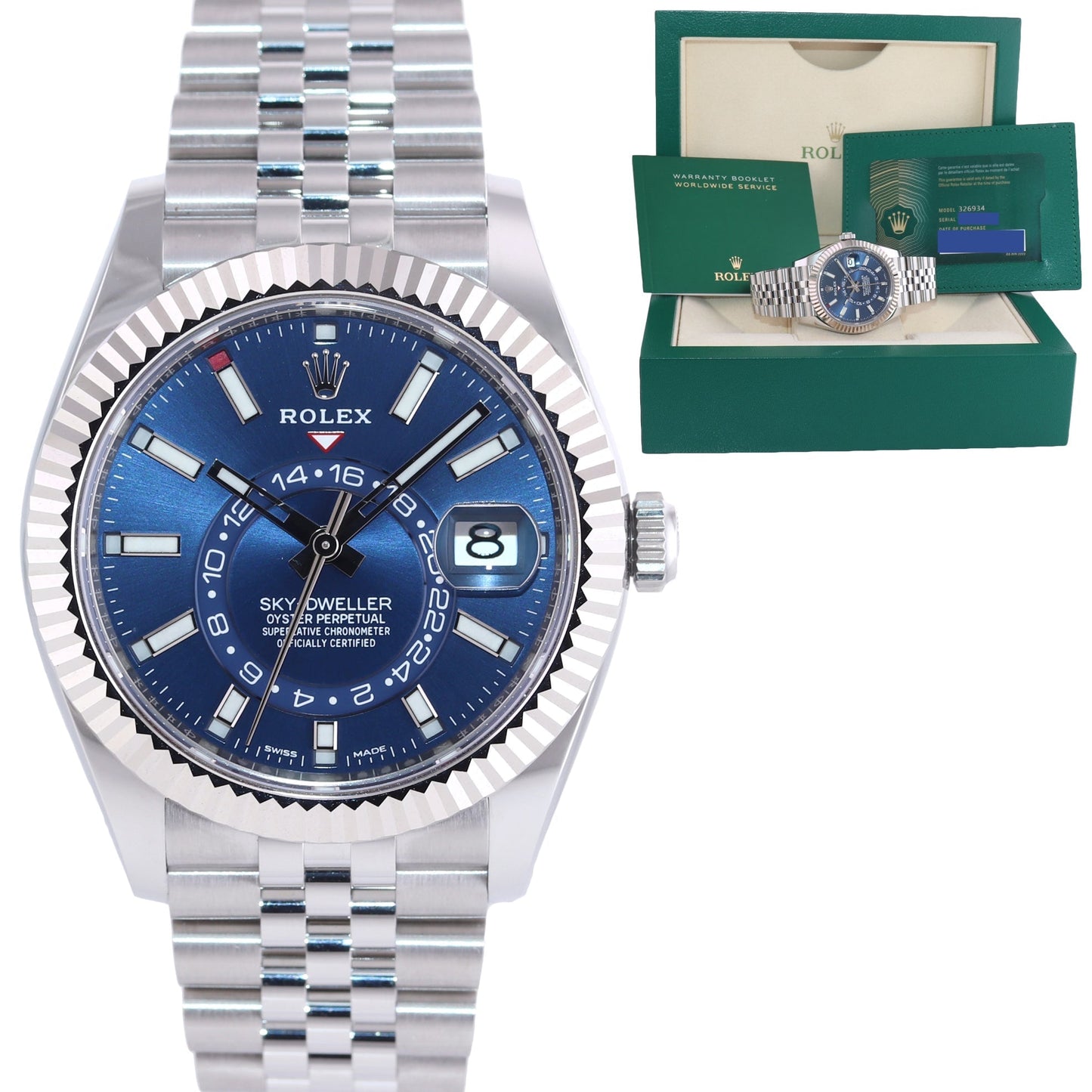 2021 NEW PAPERS Rolex Sky-Dweller Steel BLUE Jubilee Fluted 42mm 326934 Watch Box