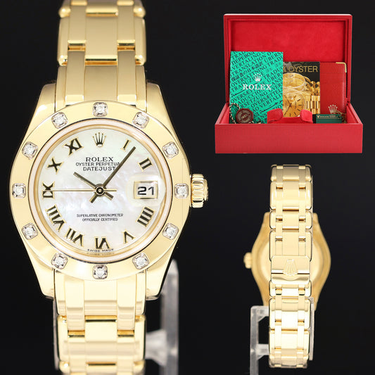 MINT Rolex Pearlmaster Mother of Pearl 80318 Yellow Gold Diamond 29MM Watch Box