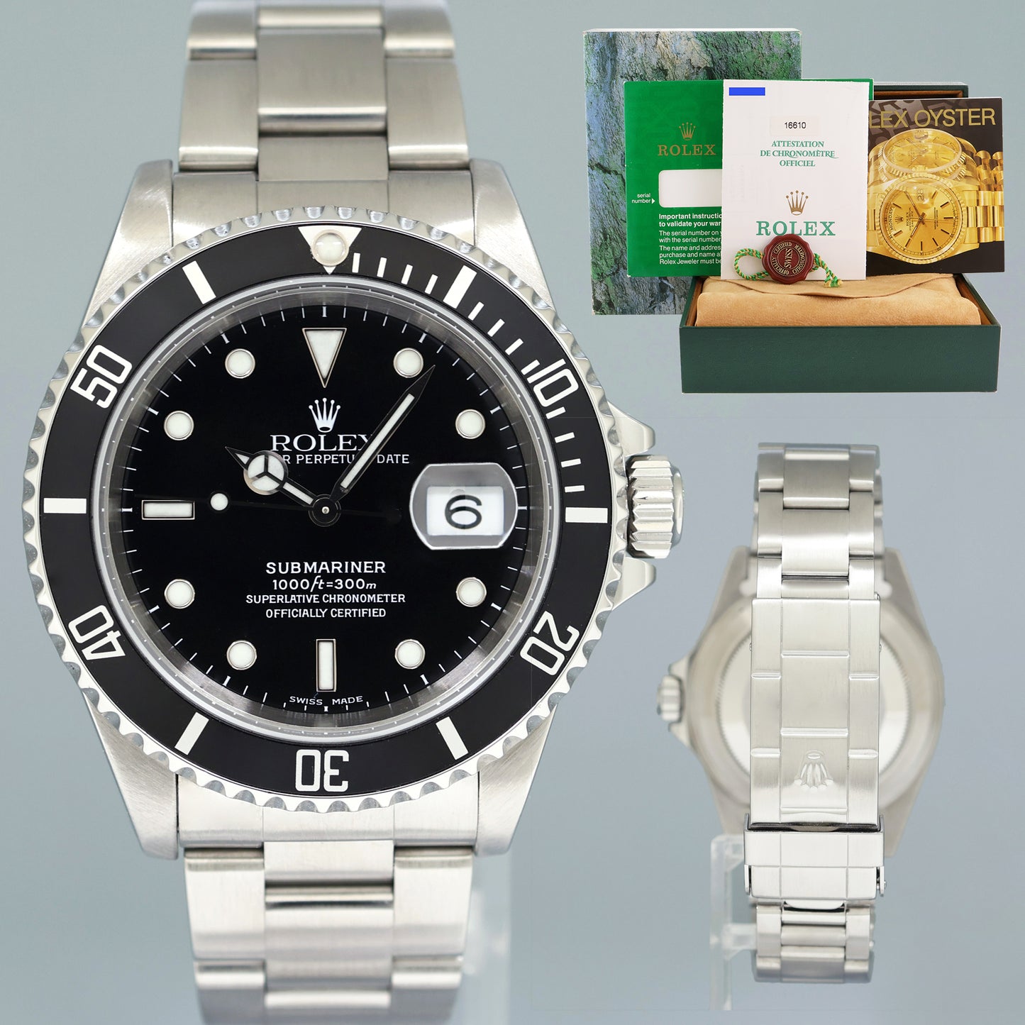 2000 MINT PAPERS Rolex Submariner Date 16610 Steel Black 40mm Watch Box