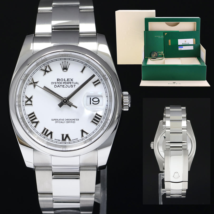 MINT 2014 PAPERS Rolex 116200 DateJust Steel 36mm White Roman Roman Watch Box