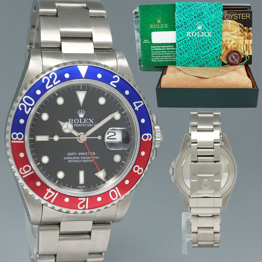 1999 MINT Rolex GMT-Master Pepsi 40mm Blue Red Steel 16700 Watch Box