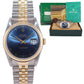 MINT Rolex DateJust 16233 Two Tone Gold Jubilee Band Blue Dial Fluted Bezel Watch