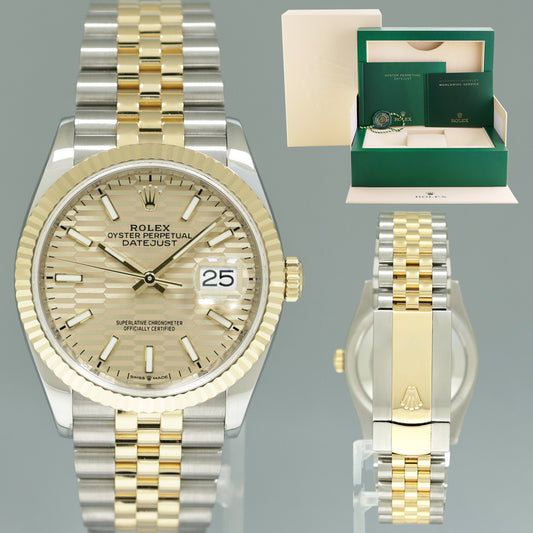 2023 MINT Rolex DateJust 36mm Champagne Motif Two Tone 18k Gold Jubilee 126233 Watch