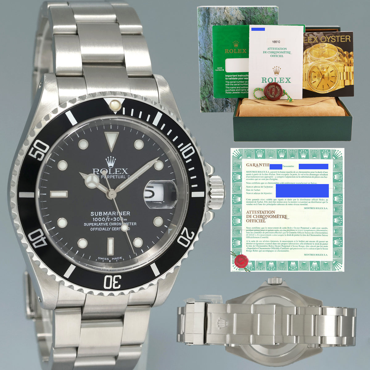 MINT 2002 PAPERS Rolex Submariner Date 16610 Steel Pre-Ceramic Black 40mm Watch
