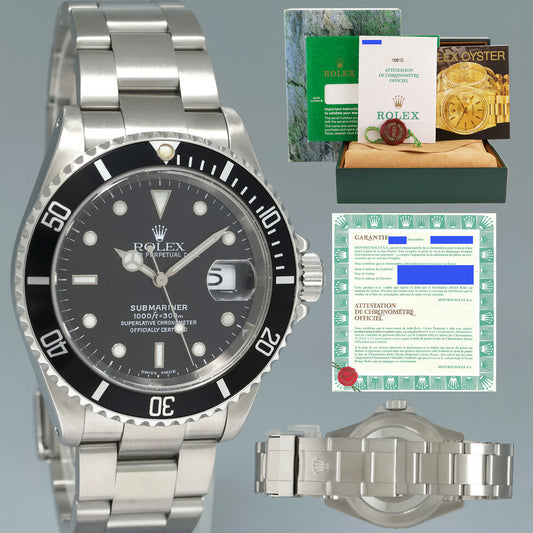 MINT 2001 PAPERS Rolex Submariner Date 16610 Steel Pre-Ceramic Black 40mm Watch