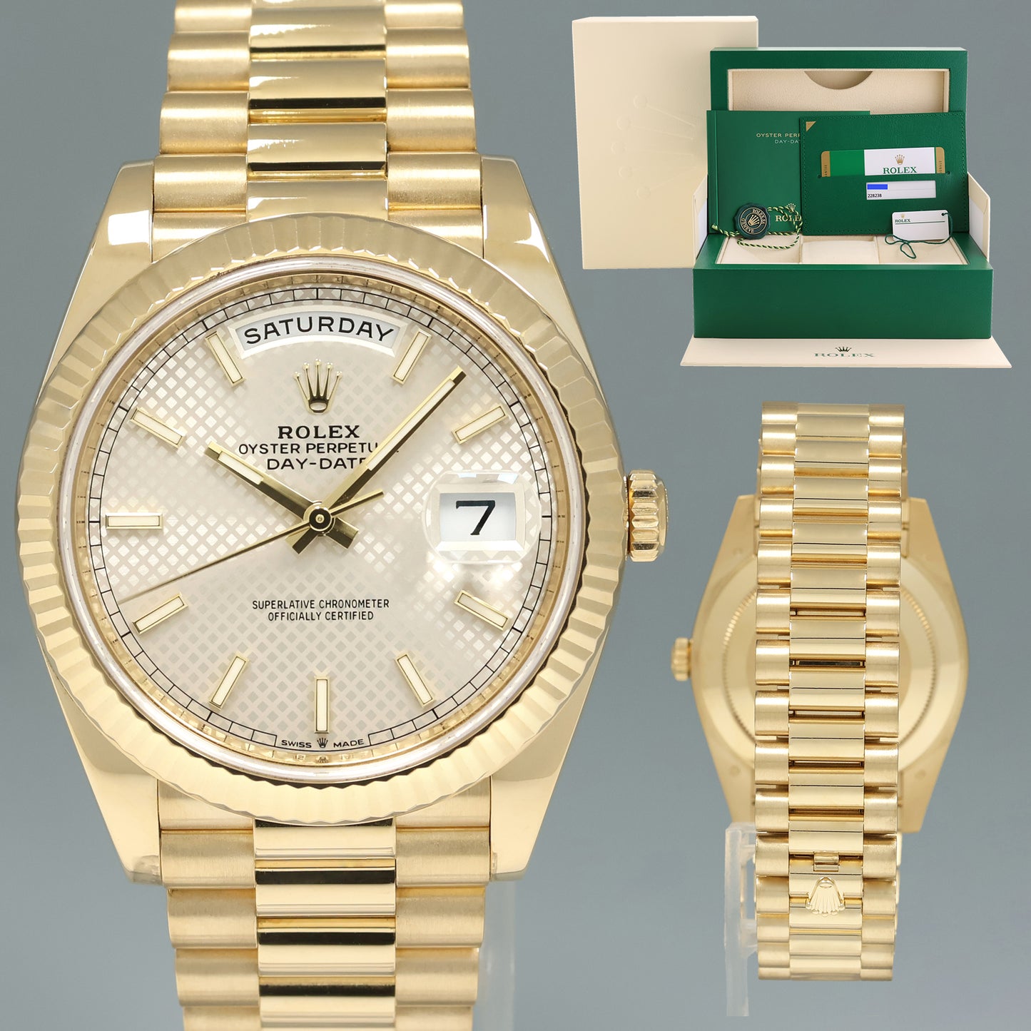 2020 MINT PAPERS Rolex Day-Date 40 President 228238 Silver Roman Gold Watch Box