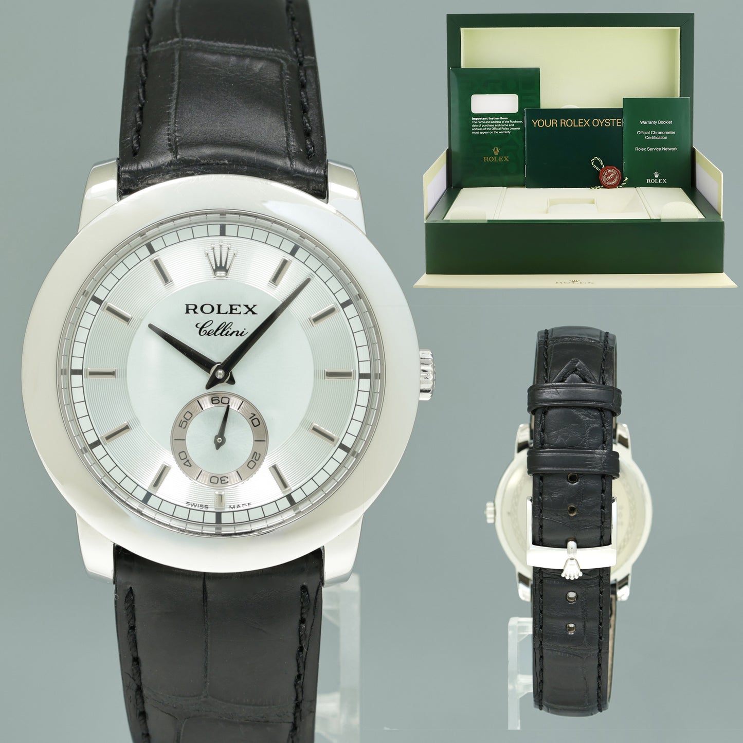 MINT Rolex Cellini 5241 Glacier Platinum Leather 38mm Manual Wind Watch Box