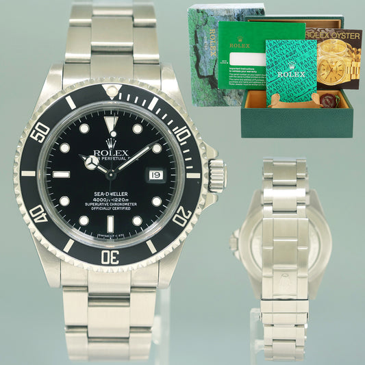 1994 MINT Rolex Sea-Dweller Steel 16600 Black Tritium Dial Date 40mm Watch Box