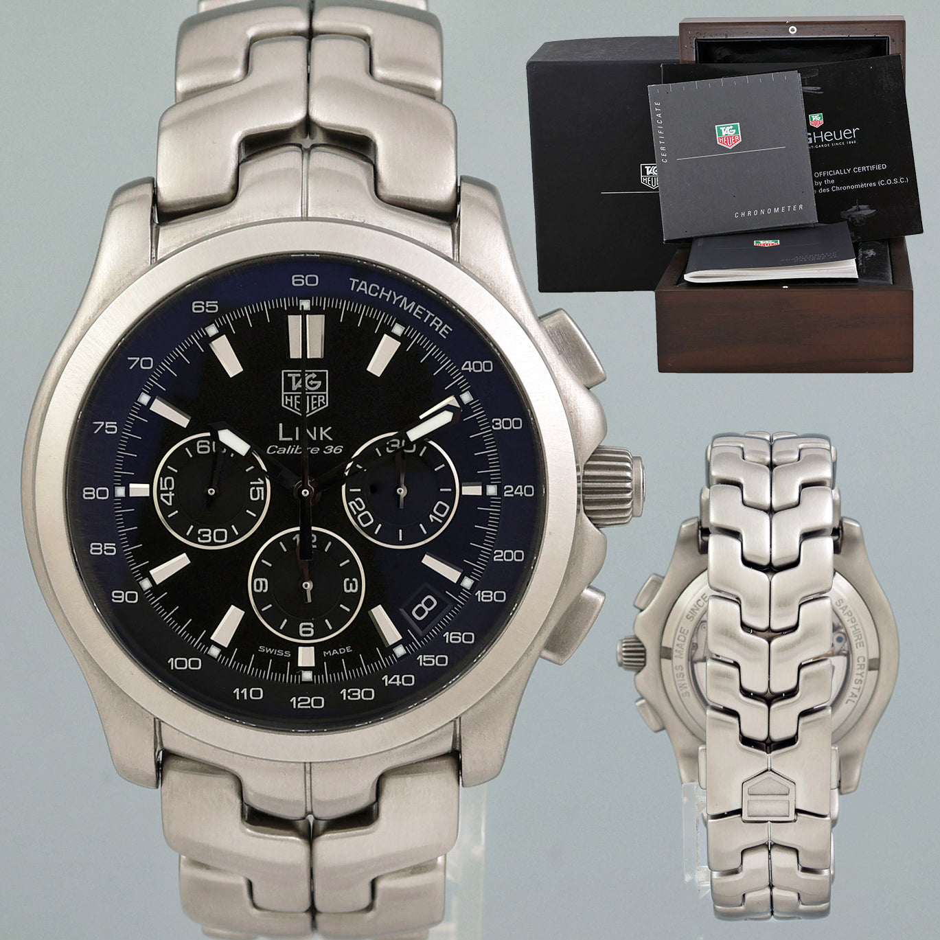 MINT TAG Heuer Link Calibre 36 CT511A Black Dial Steel Calibre Steel 42mm Watch Box