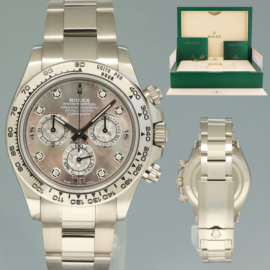 NEW PAPERS 2021 Rolex Daytona Meteorite MOP Diamond 116509 White Gold Chrono Watch
