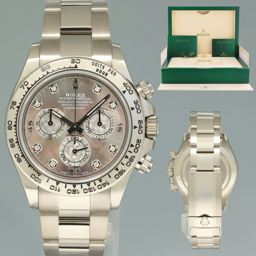NEW PAPERS 2021 Rolex Daytona Meteorite MOP Diamond 116509 White Gold Chrono Watch