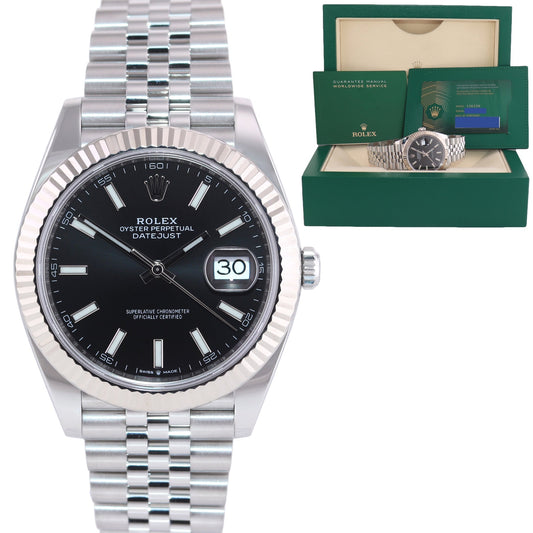 2023 NEW PAPERS Rolex DateJust 41 Black 126334 Steel White Gold Fluted Jubilee Watch