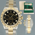 2009 MINT Rolex Daytona 116523 Black Diamond Dial Steel Yellow Gold Two Tone Watch