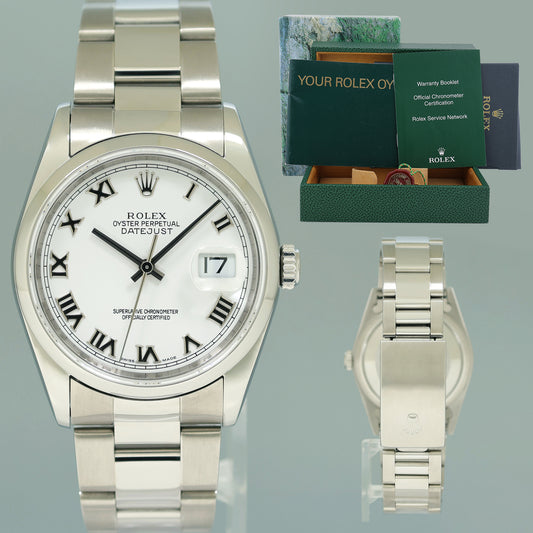 2004 MINT Rolex DateJust 36mm 16200 Steel White Roman Oyster 36mm Watch Box