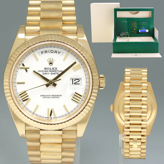 2022 NEW PAPERS Rolex Day-Date 40 President 228238 White Roman 40mm Yellow Gold Watch