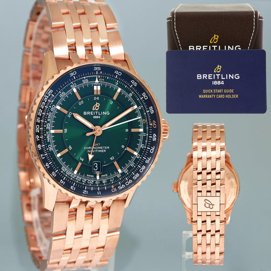 2024 NEW PAPERS Breitling Navitimer R3210 Rose Gold Green Dial 41mm Watch Box