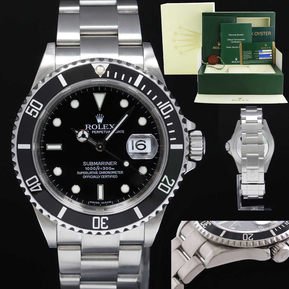 2008 MINT PAPERS Rolex Submariner Date 16610 Steel Black Rehaut Watch