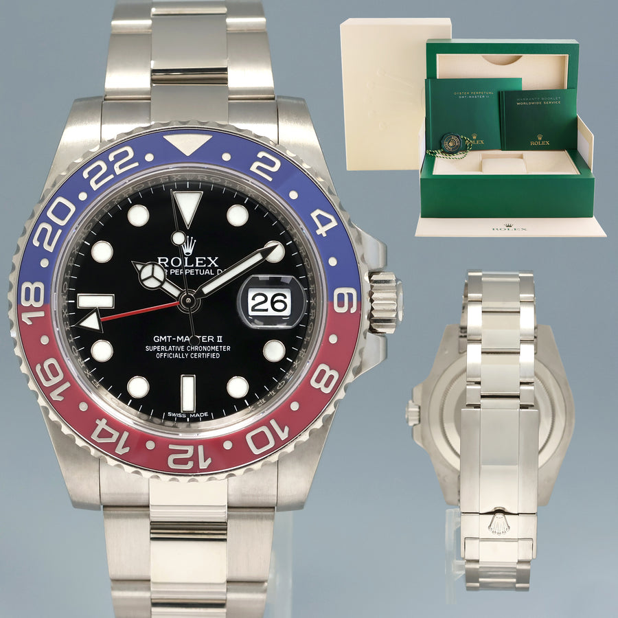 2016 MINT Rolex 116719BLRO GMT-Master II Pepsi White Gold 40mm Black Dial Watch