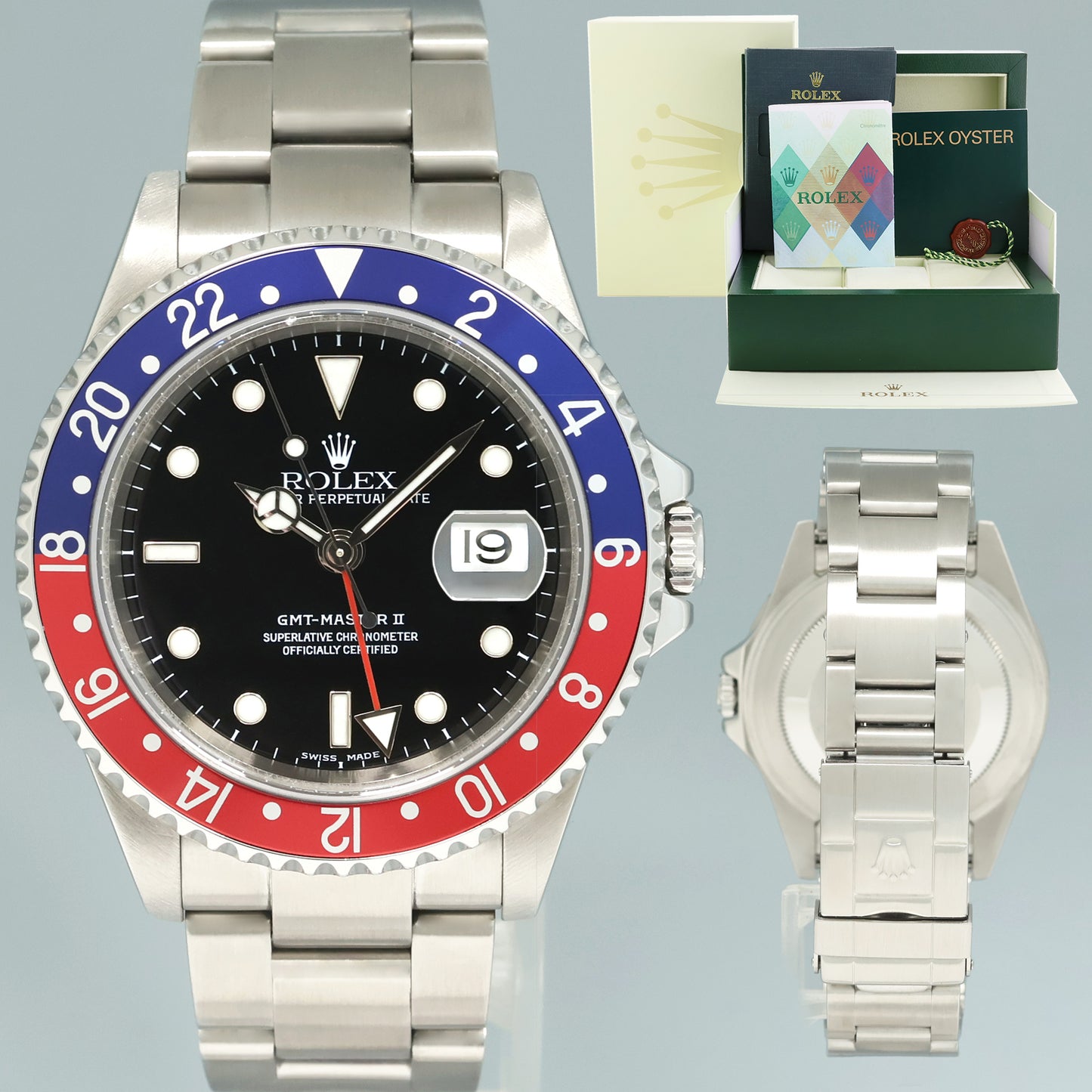 2006 MINT PAPERS Rolex GMT-Master II 2 Pepsi Blue Red Steel 16710 40mm Watch Box