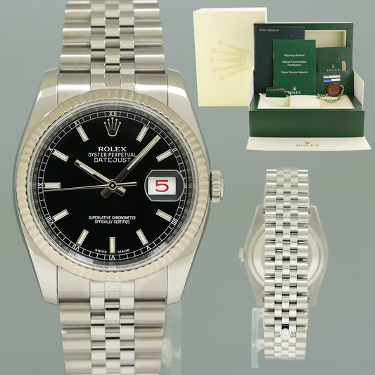 MINT 2012 PAPERS Rolex DateJust Steel Black Arabic 116234 36mm Jubilee Watch Box