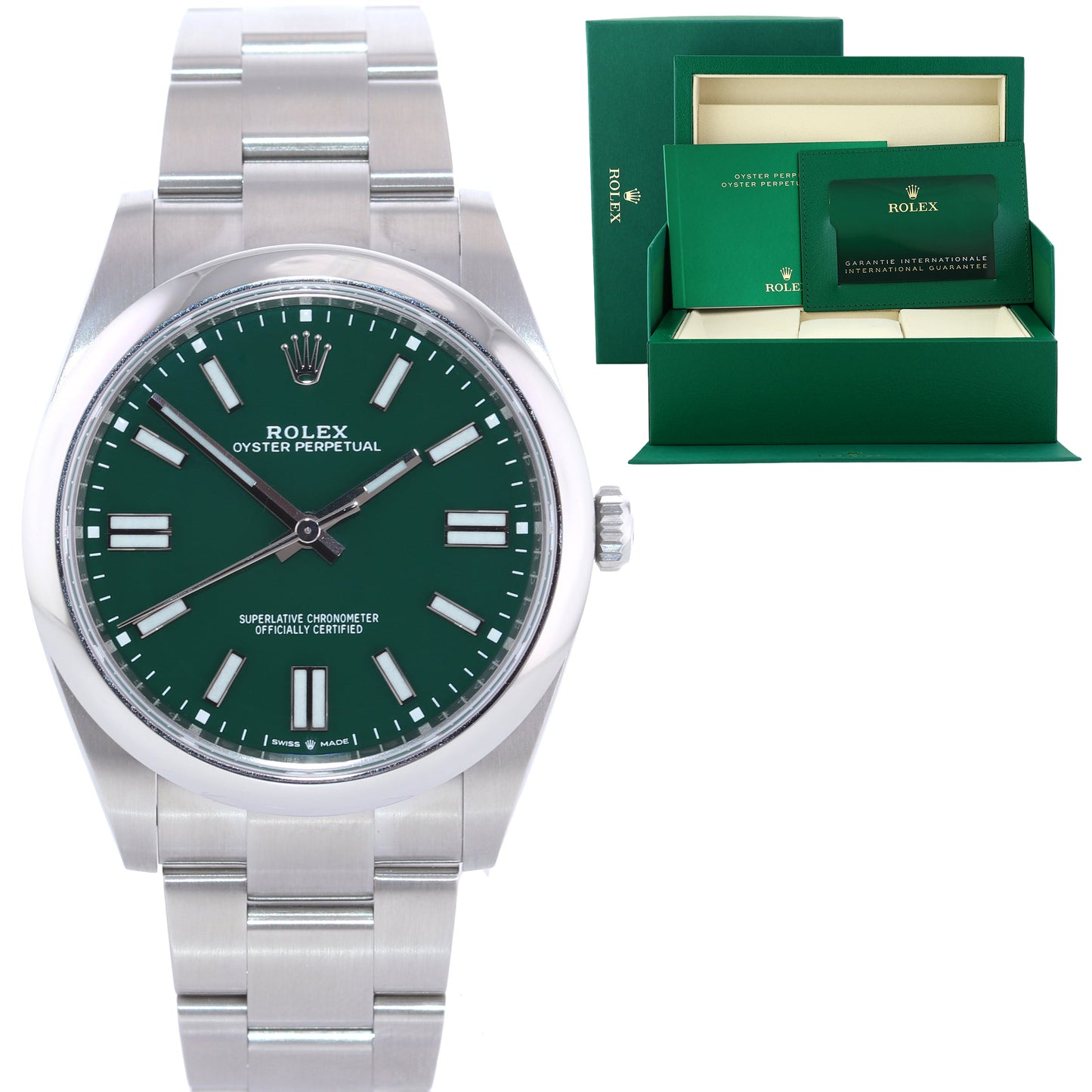 MINT Rolex 124300 Oyster Perpetual 41mm Green Dial Oyster Watch Box
