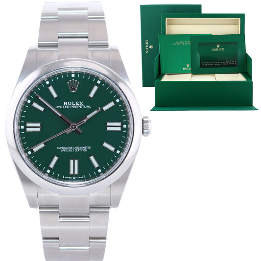 MARCH 2025 NEW PAPERS Rolex 124300 Oyster Perpetual 41mm Green Watch Box