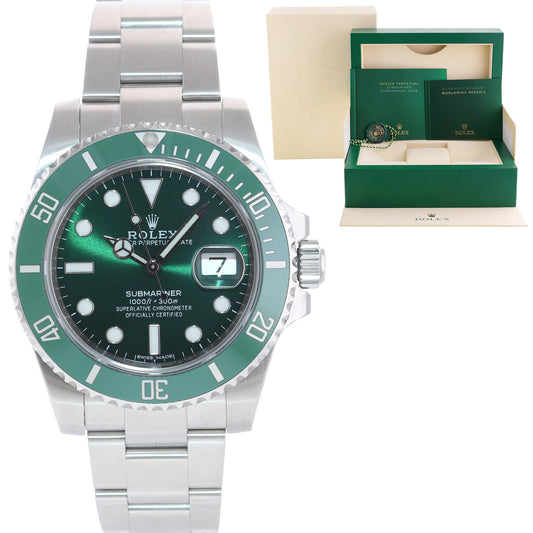 2017 MINT Rolex Submariner Hulk Green Dial Ceramic 116610LV Steel Watch Box