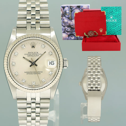 DIAMOND Ladies Rolex Midsize 31mm Datejust Jubilee Silver Dial Steel 68274 Watch Box