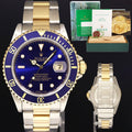 1985 PAPERS Rolex Submariner Date 16803 Two-Tone Gold Steel Blue 40mm Watch Box