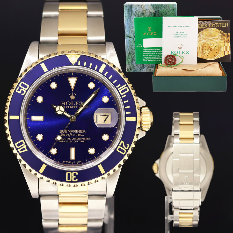 1985 PAPERS Rolex Submariner Date 16803 Two-Tone Gold Steel Blue 40mm Watch Box