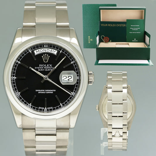 MINT Rolex President Day Date Black Stick 118209 White Gold Oyster Watch Box