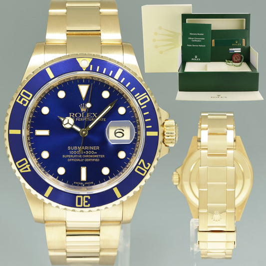 PAPERS 2008 Rolex 16618 Submariner Yellow Gold Blue Rehaut Sunburst Dial Watch Box