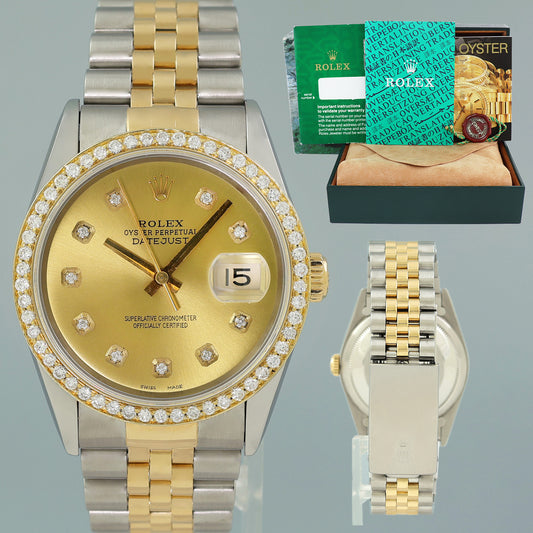 DIAMOND BEZEL Rolex DateJust 16233 Two-Tone Yellow Gold Champagne Jubilee Watch