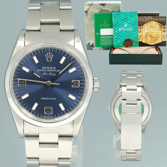 MINT Rolex Air-King 14000 Blue Arabic Dial Steel Oyster Watch Box
