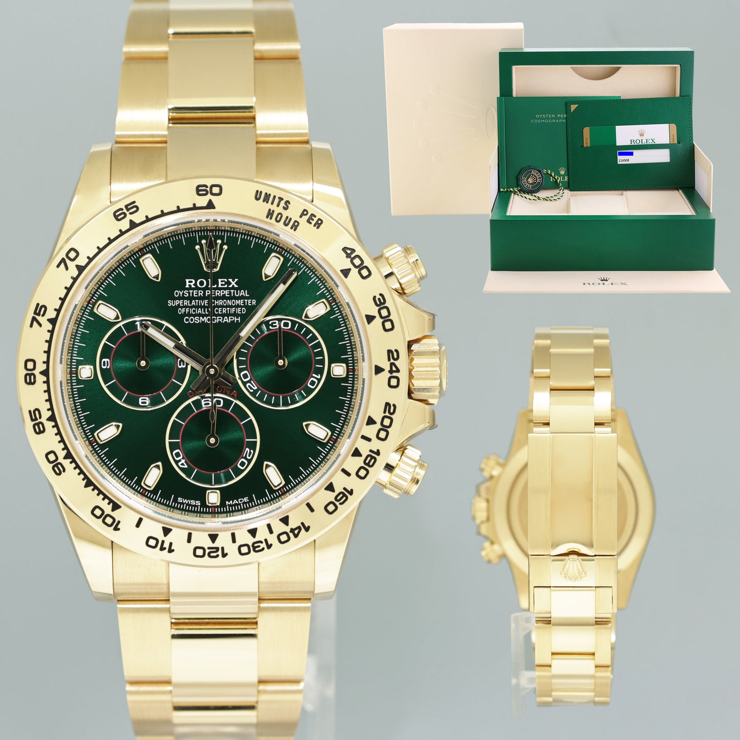 STICKERS NEW PAPERS Rolex Daytona 116508 Green Yellow Gold Chrono Watch Box