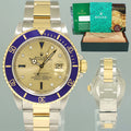 MINT Rolex Submariner 16613 Two Tone Gold Champagne Serti Diamond Watch Box