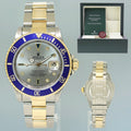MINT Rolex Submariner 16613 Two Tone Yellow Gold Silver Serti Diamond Watch Box