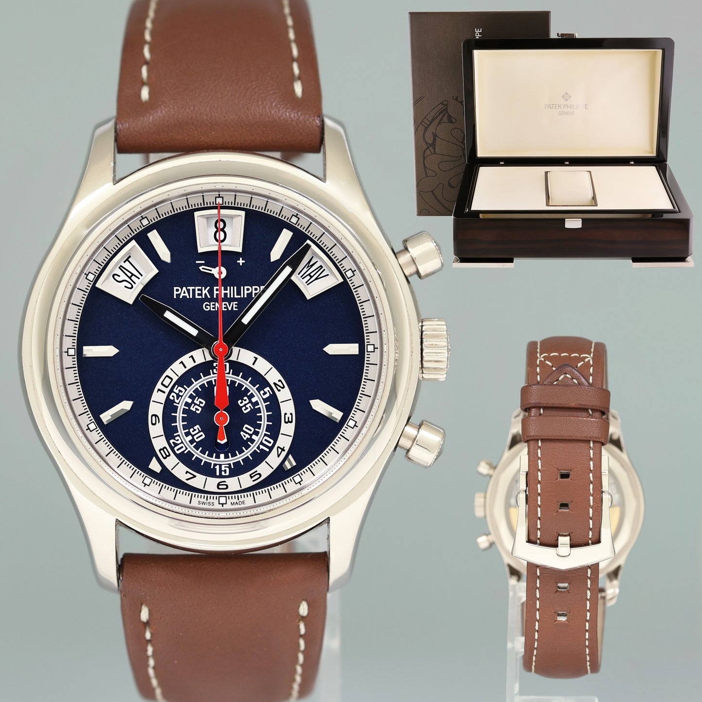 MINT Patek Philippe 5960G White Gold Chrono Blue Annual Calendar 40.5mm Watch