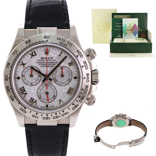 2007 PAPERS Rolex Daytona 18k White Gold 116519 Meteorite Roman Leather Watch