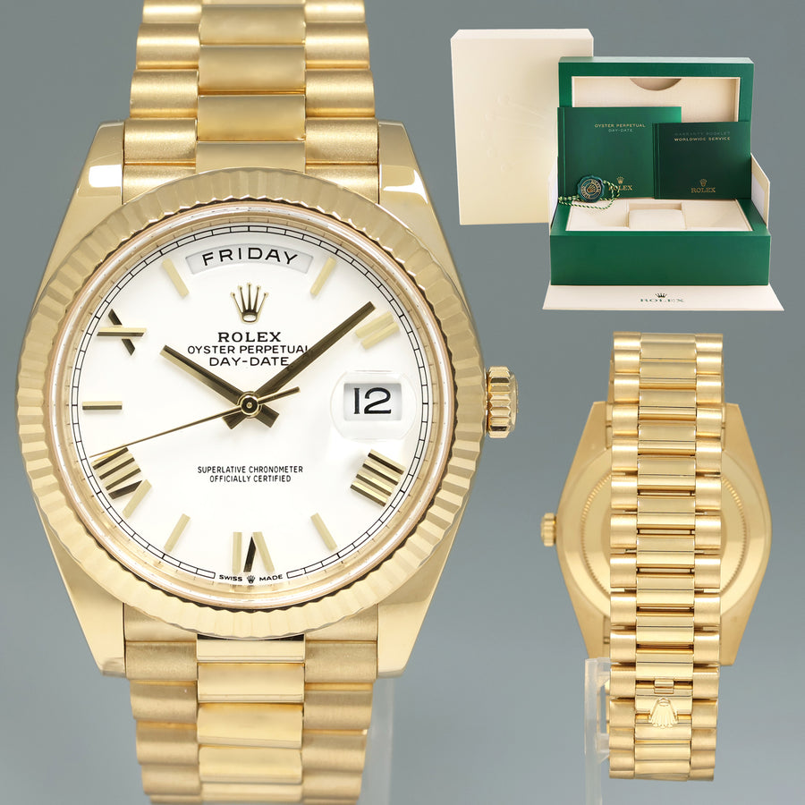 2025 MINT Rolex Day-Date 40 President 228238 White Roman Yellow Gold Watch Box