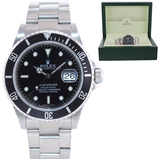 MINT 2008 ENGRAVED REHAUT Rolex Submariner Date 16610 Stainless Steel Black Watch