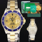 Rolex Submariner Date 16803 Two-Tone Gold Champagne Serti Sapphire Blue 40mm Watch