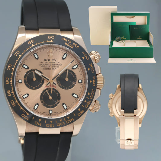 MINT 2021 Rolex Daytona Ceramic 116515LN Rose Gold Sundust Stick Oysterflex Watch