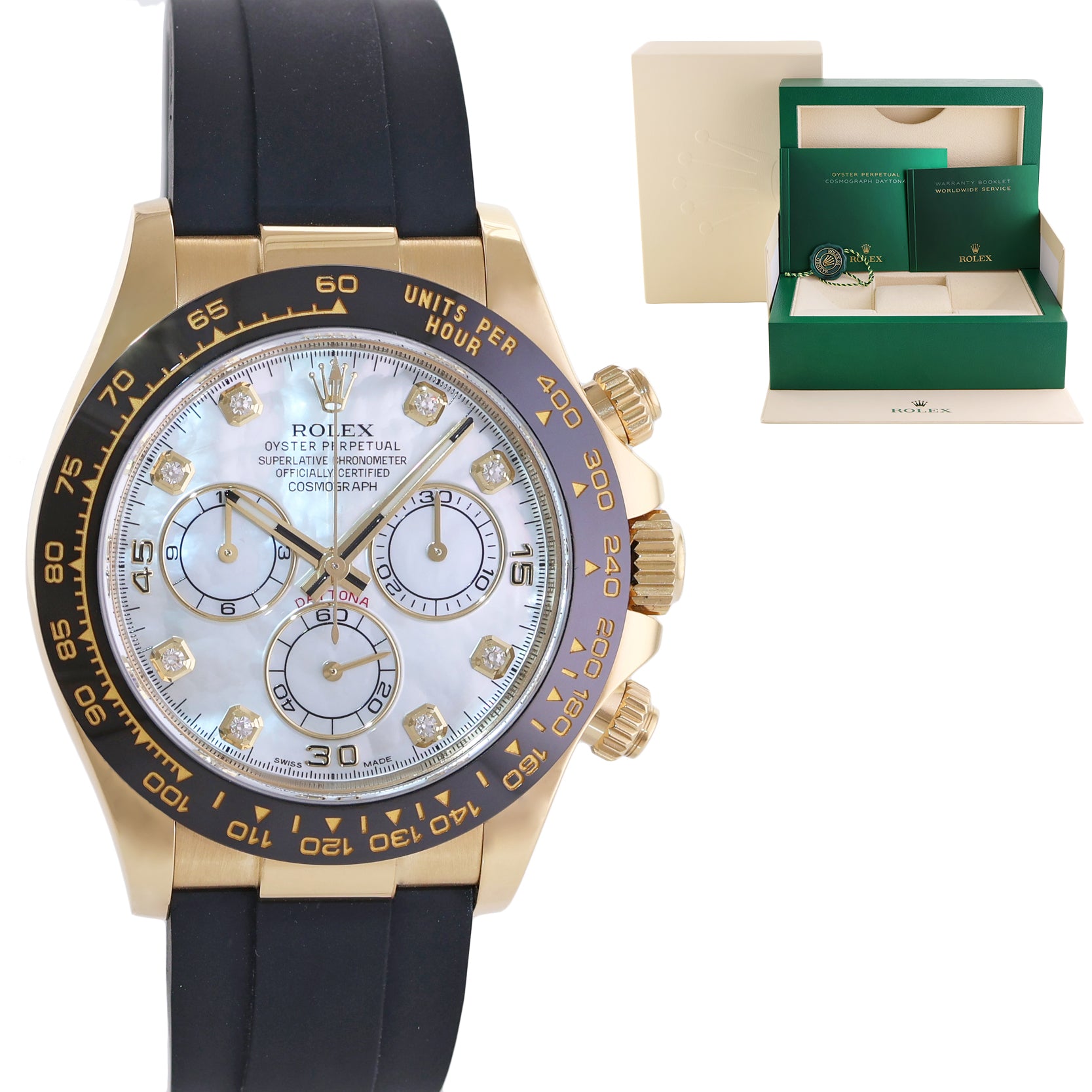 2021 MINT Rolex Oysterflex Daytona 116518LN Yellow Gold Mother of Pearl Diamond Watch