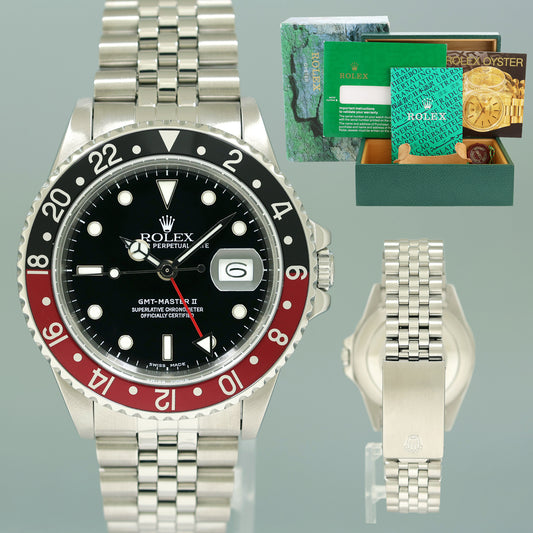 Rolex GMT-Master 2 Fat Lady Coke Jubilee Red Black Steel 16760 40mm Watch Box