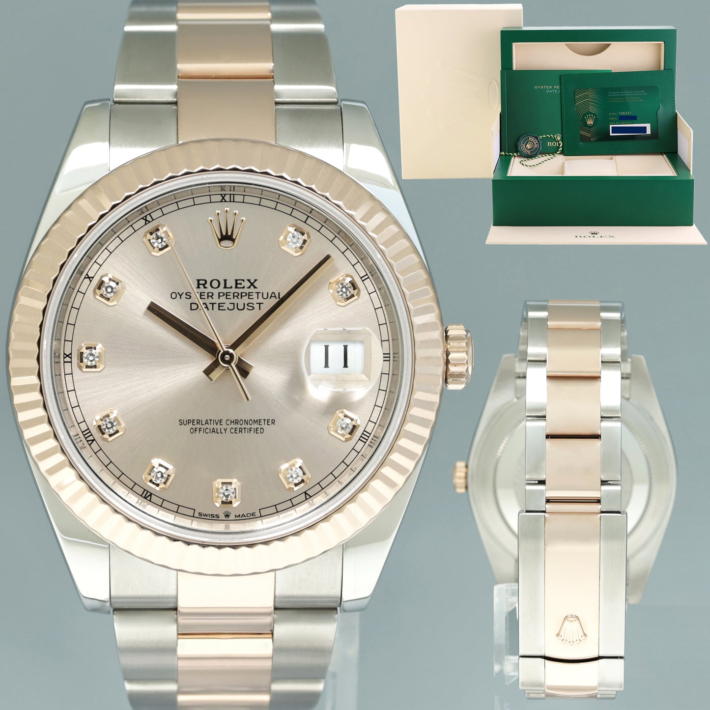 2024 NEW PAPERS Rolex DateJust 41 126331 Diamond Rose Gold Two-Tone Watch Box