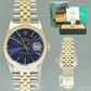 1991 PAPERS Rolex DateJust 16233 Two Tone Yellow Gold Jubilee Band Blue Fluted Watch