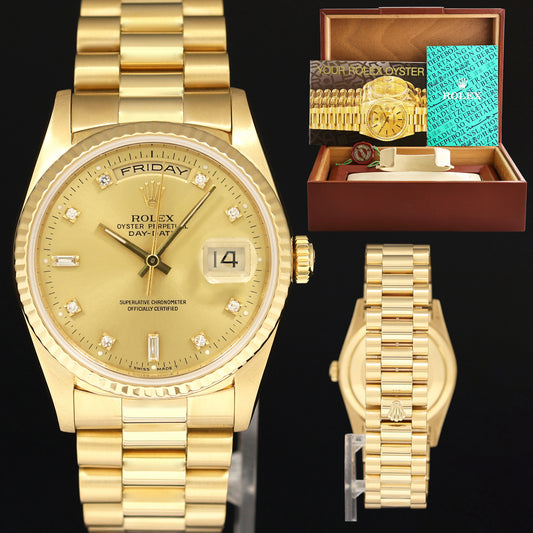 MINT Rolex President 18238 Champagne Factory Diamond Double Quick Gold Watch Box