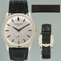 MINT Patek Philippe 5196G 37mm 18k White Gold Calatrava Black Leather Watch Box