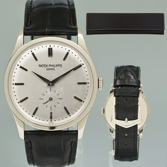 MINT Patek Philippe 5196G 37mm 18k White Gold Calatrava Black Leather Watch Box